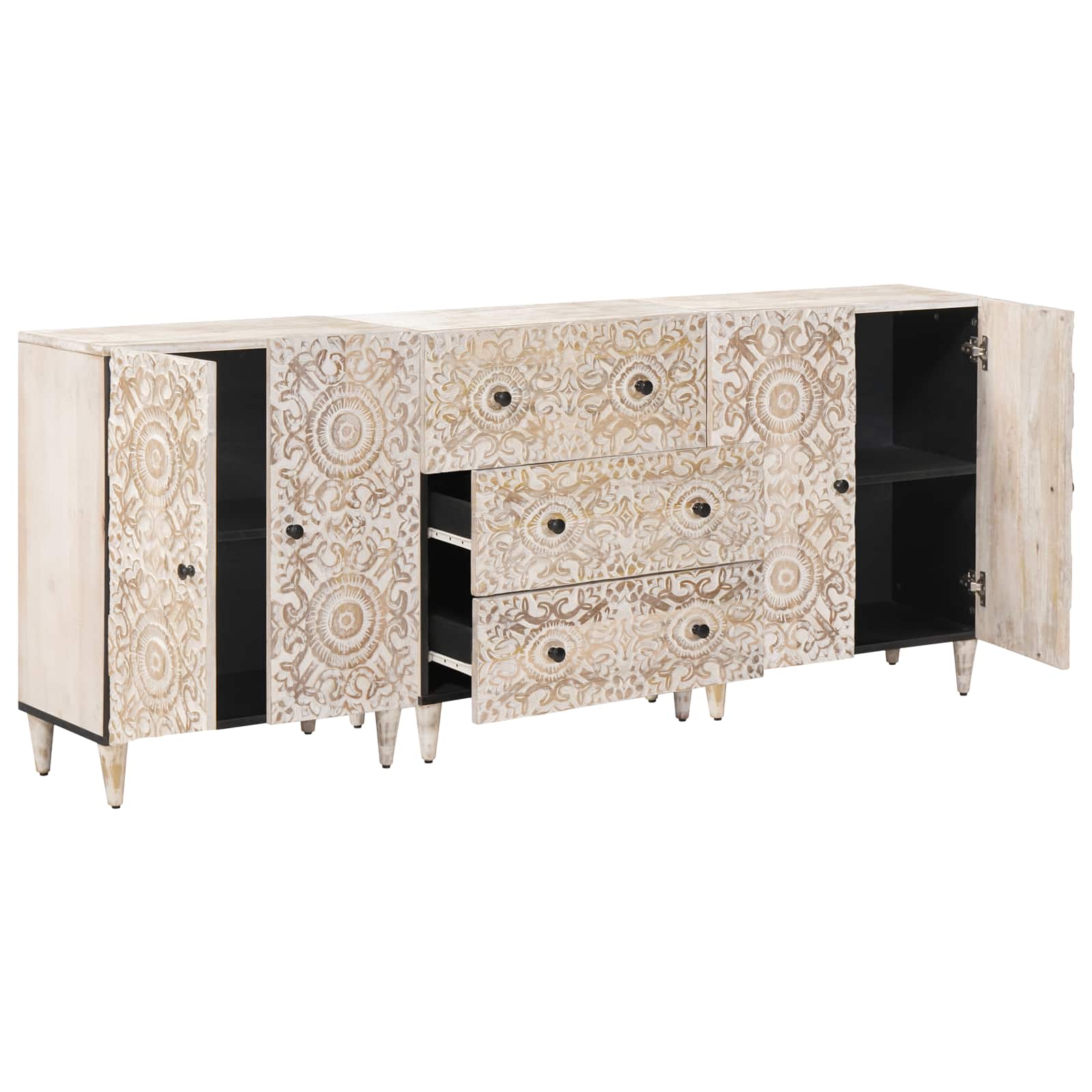 Dressoir 3 pcs Wit 60 x 33,5 x 75 cm Massief Mango Hout – afbeelding 2