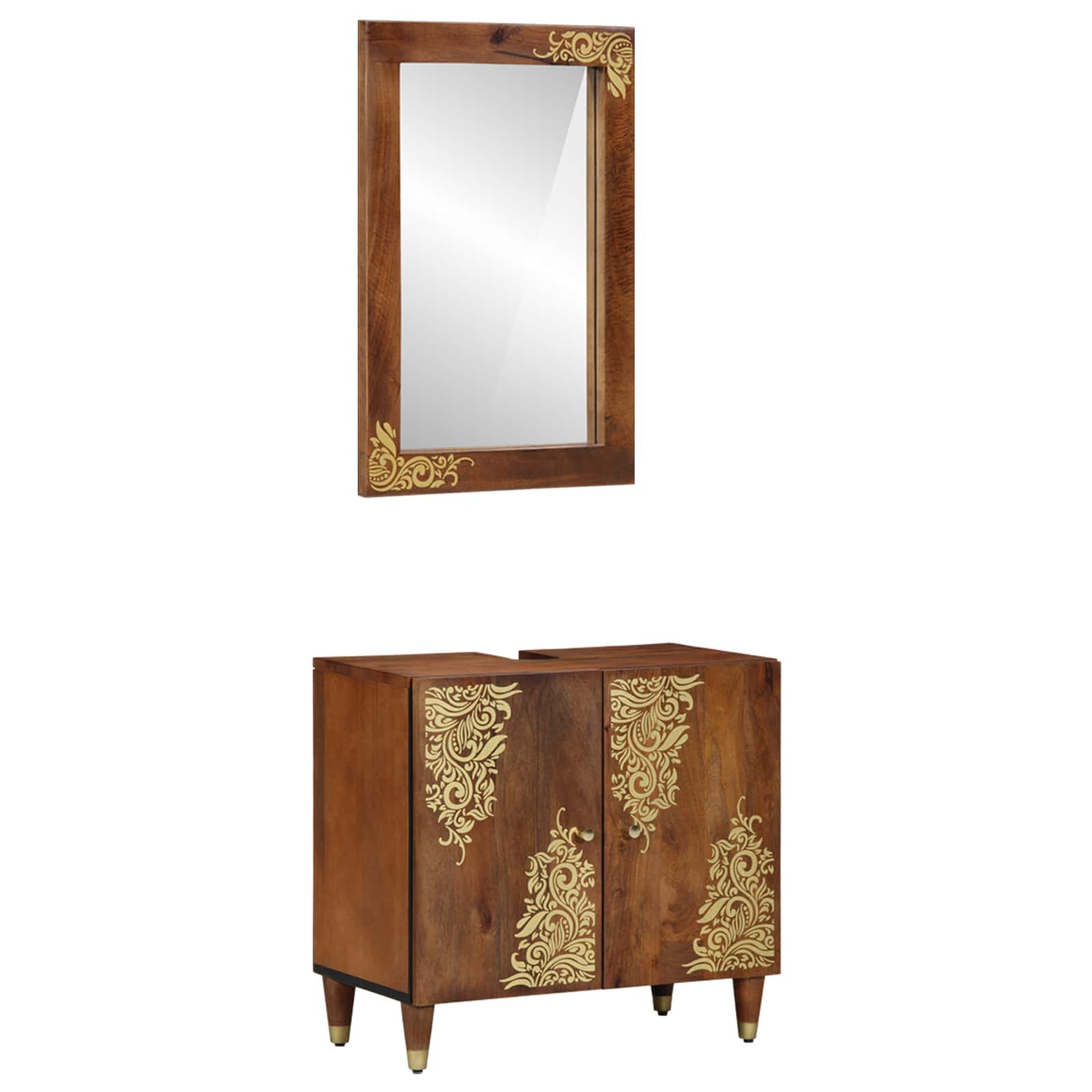 Badkamerkastenset 2 pcs Honingbruin Massief Mango Hout