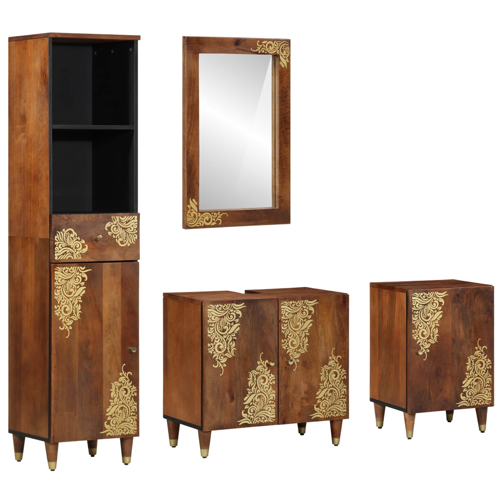 Badkamerkastenset met lade 4 pcs Honingbruin Massief Mango Hout