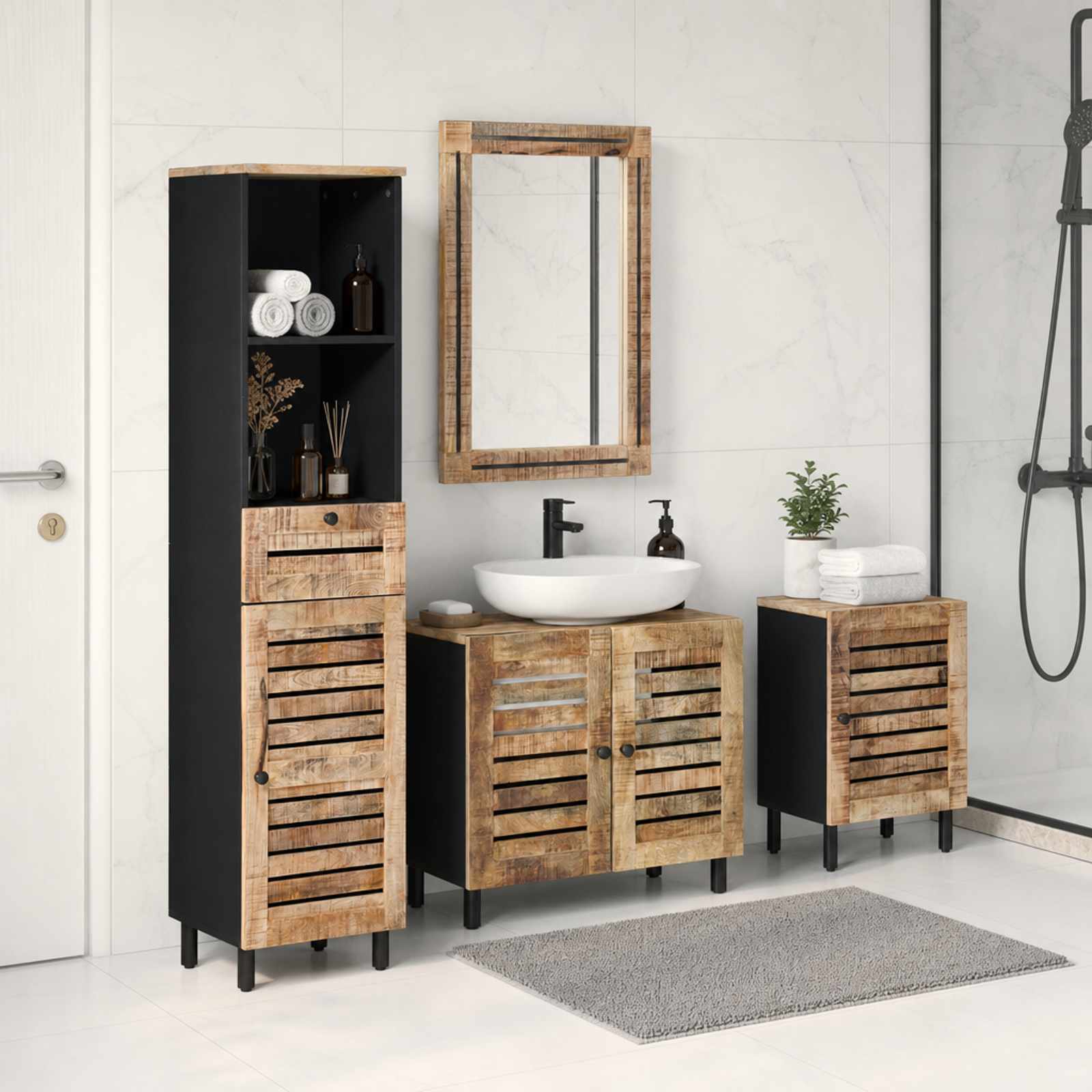 Badkamerkastenset 4 st Naturel 38 x 33 x 160 cm – afbeelding 1