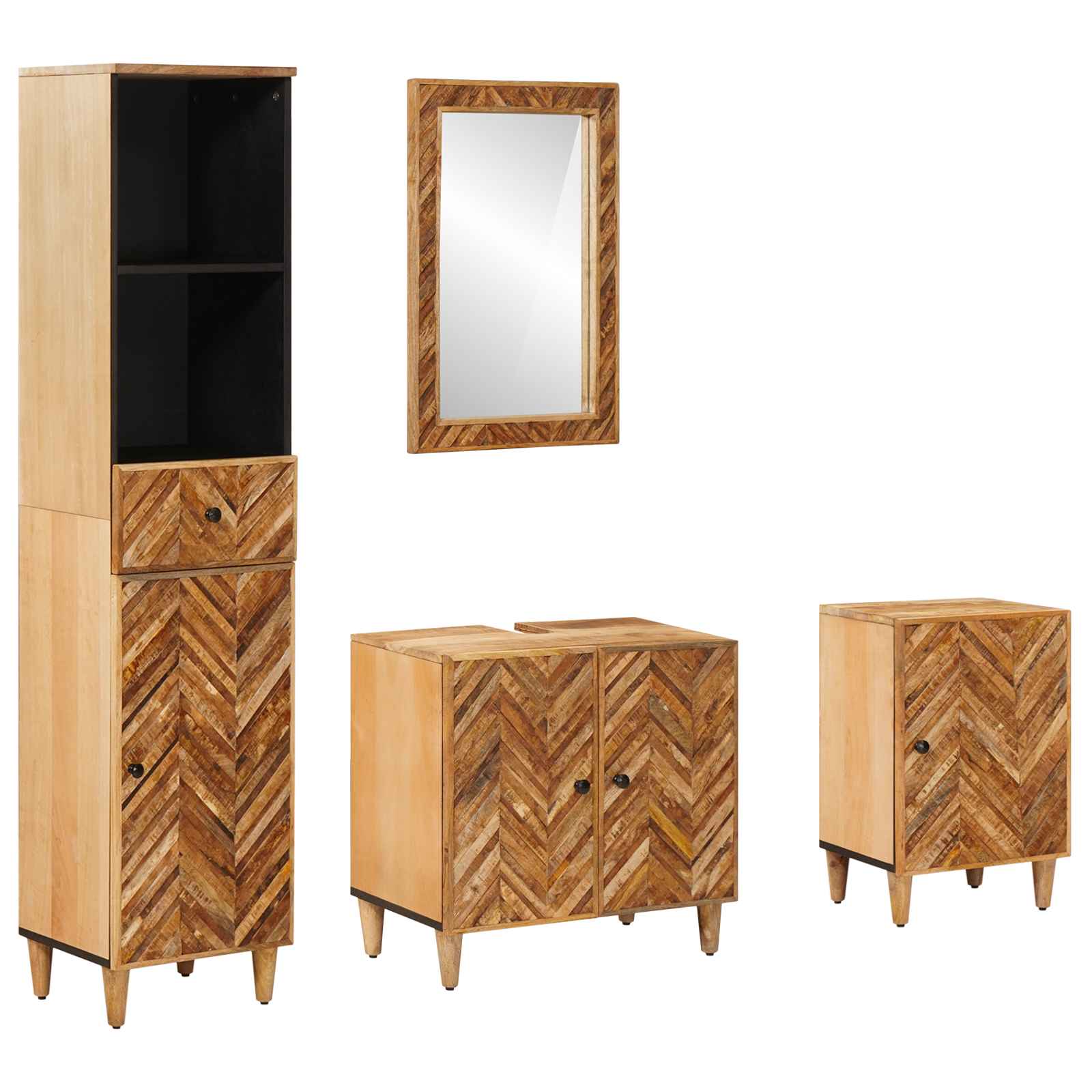 Badkamerkastenset met lade met opslag 4 pcs Massief Mango Hout – afbeelding 1