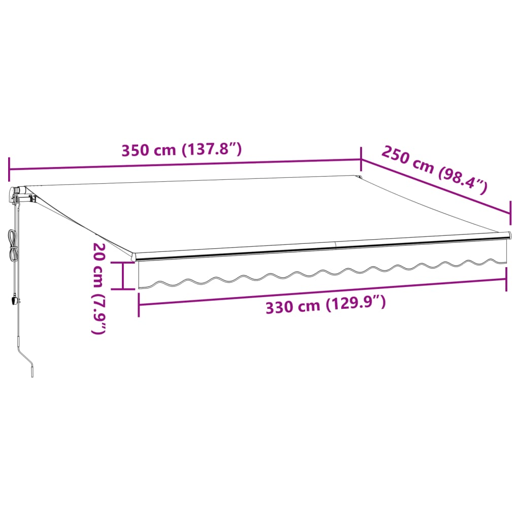 Luifel automatisch uittrekbaar 350x250 cm antracietkleur en wit – afbeelding 11