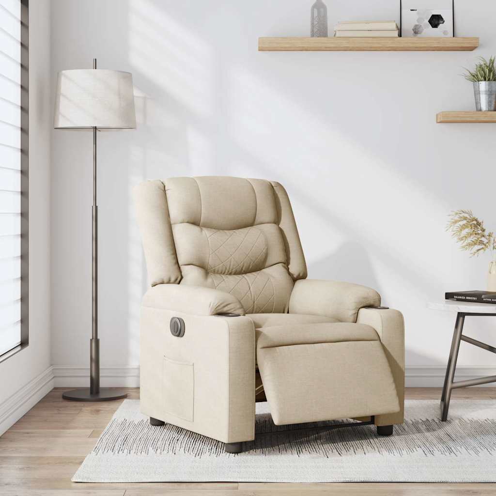 Fauteuil verstelbaar elektrisch stof crèmekleurig – afbeelding 2