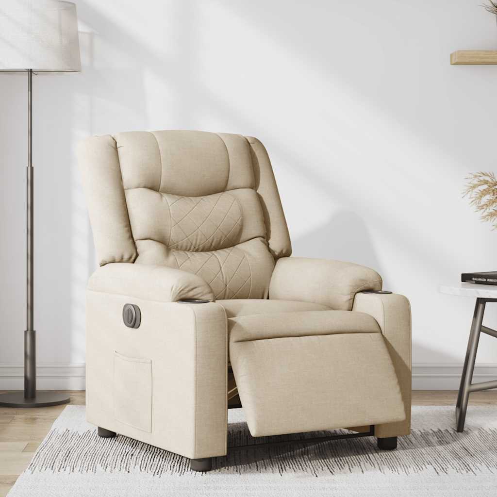 Fauteuil verstelbaar elektrisch stof crèmekleurig – afbeelding 3