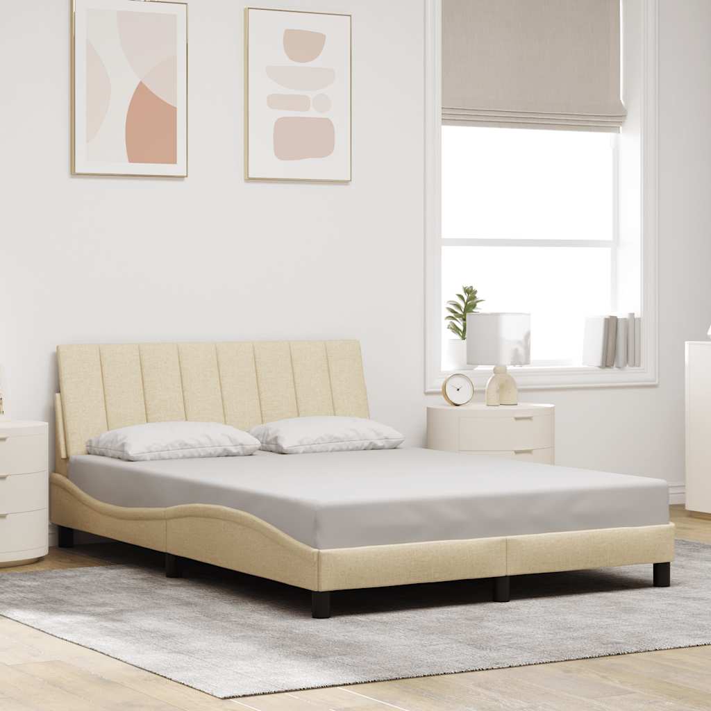 Bedframe zonder matras "Hanko" stof crèmekleurig 140x200 cm – afbeelding 1
