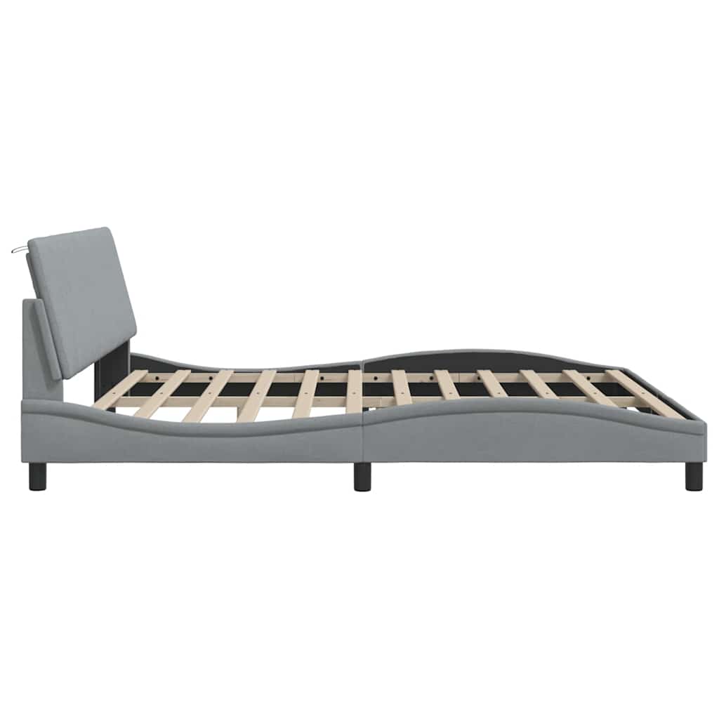 Bedframe zonder matras "Hanko" stof lichtgrijs 200x200 cm – afbeelding 8