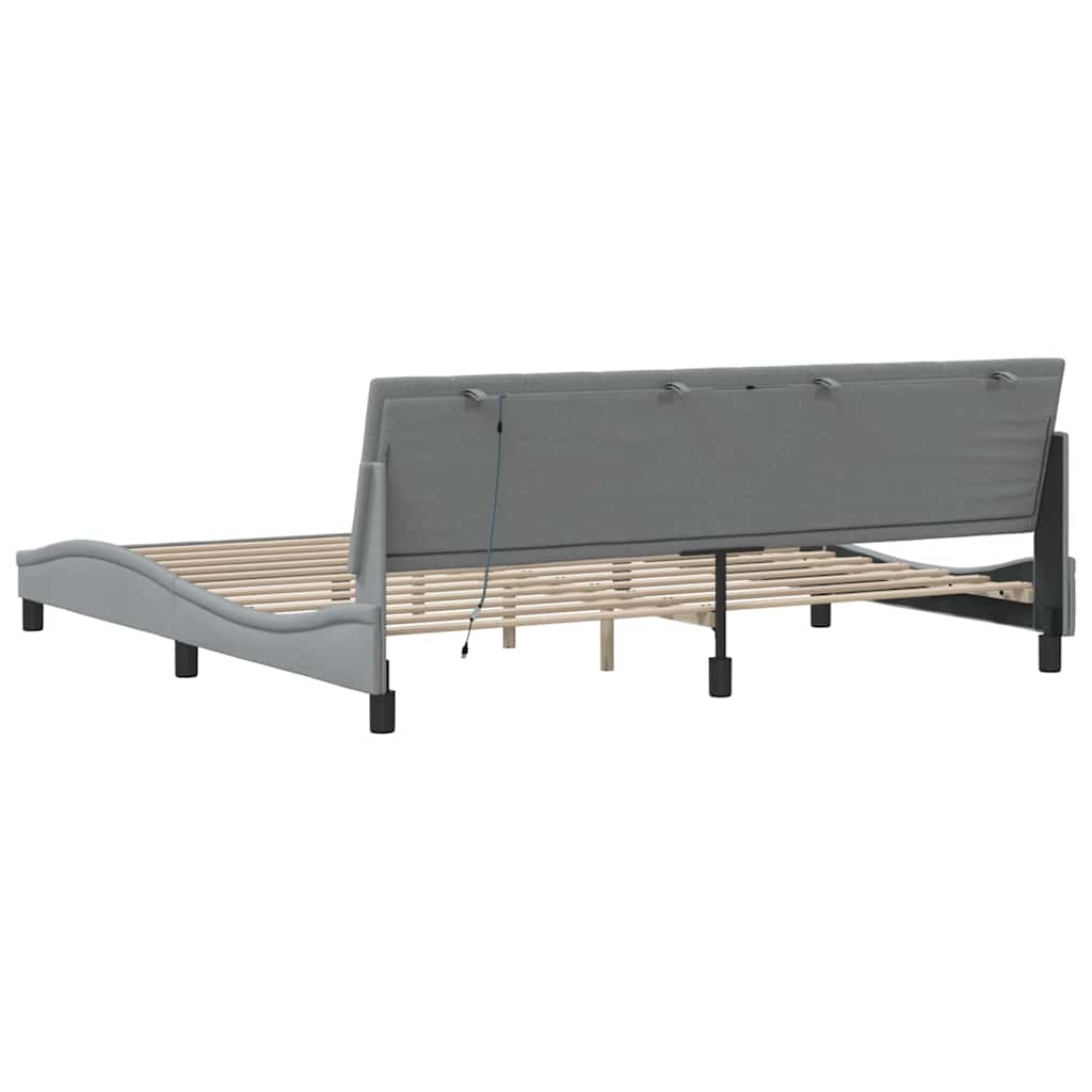 Bedframe zonder matras "Hanko" stof lichtgrijs 200x200 cm – afbeelding 10