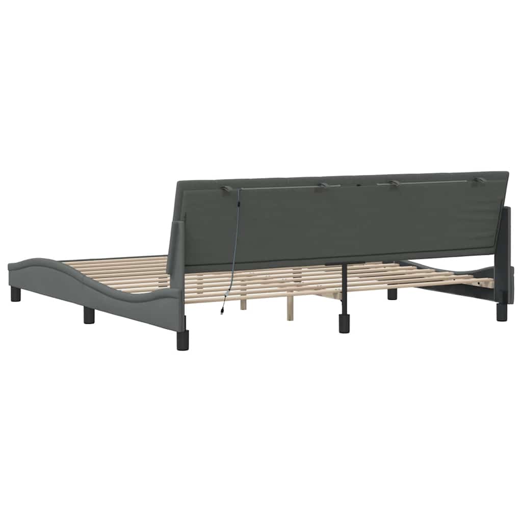 Bedframe zonder matras "Hanko" stof donkergrijs 200x200 cm – afbeelding 10