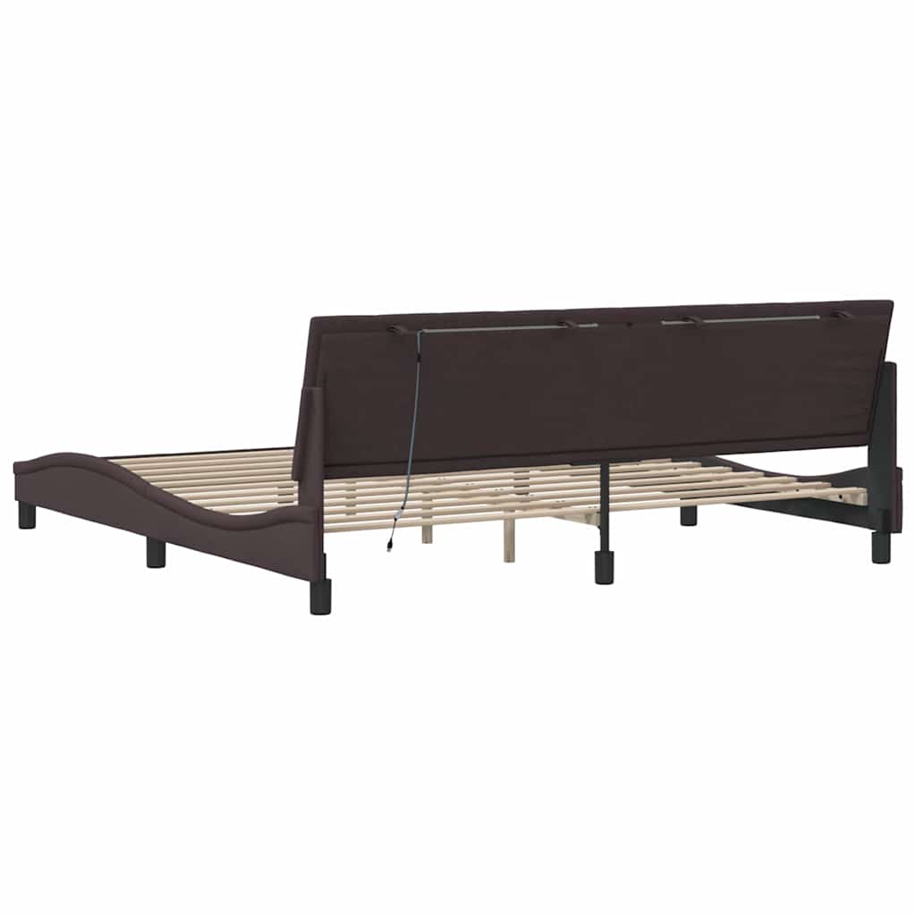 Bedframe zonder matras "Hanko" stof donkerbruin 200x200 cm – afbeelding 10