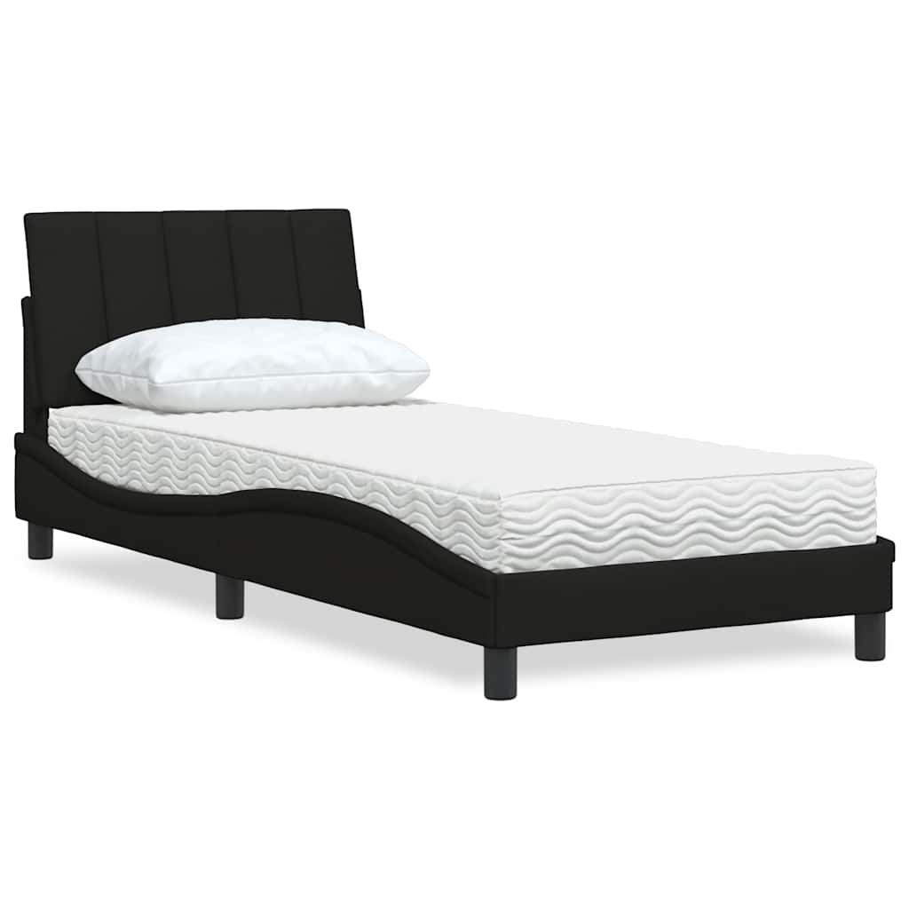 Bed met matras "Hanko" stof zwart 90x200 cm – afbeelding 1