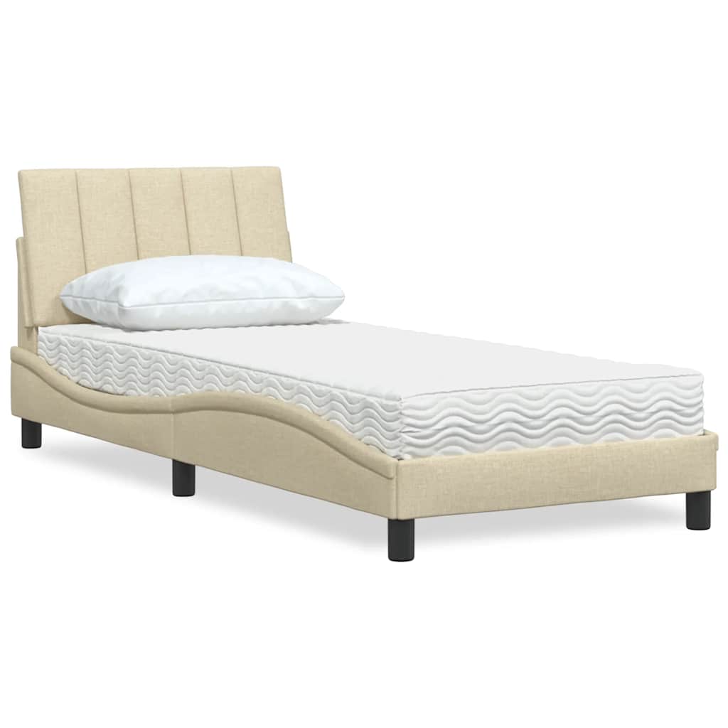 Bed met matras "Hanko" stof crèmekleurig 90x200 cm – afbeelding 1