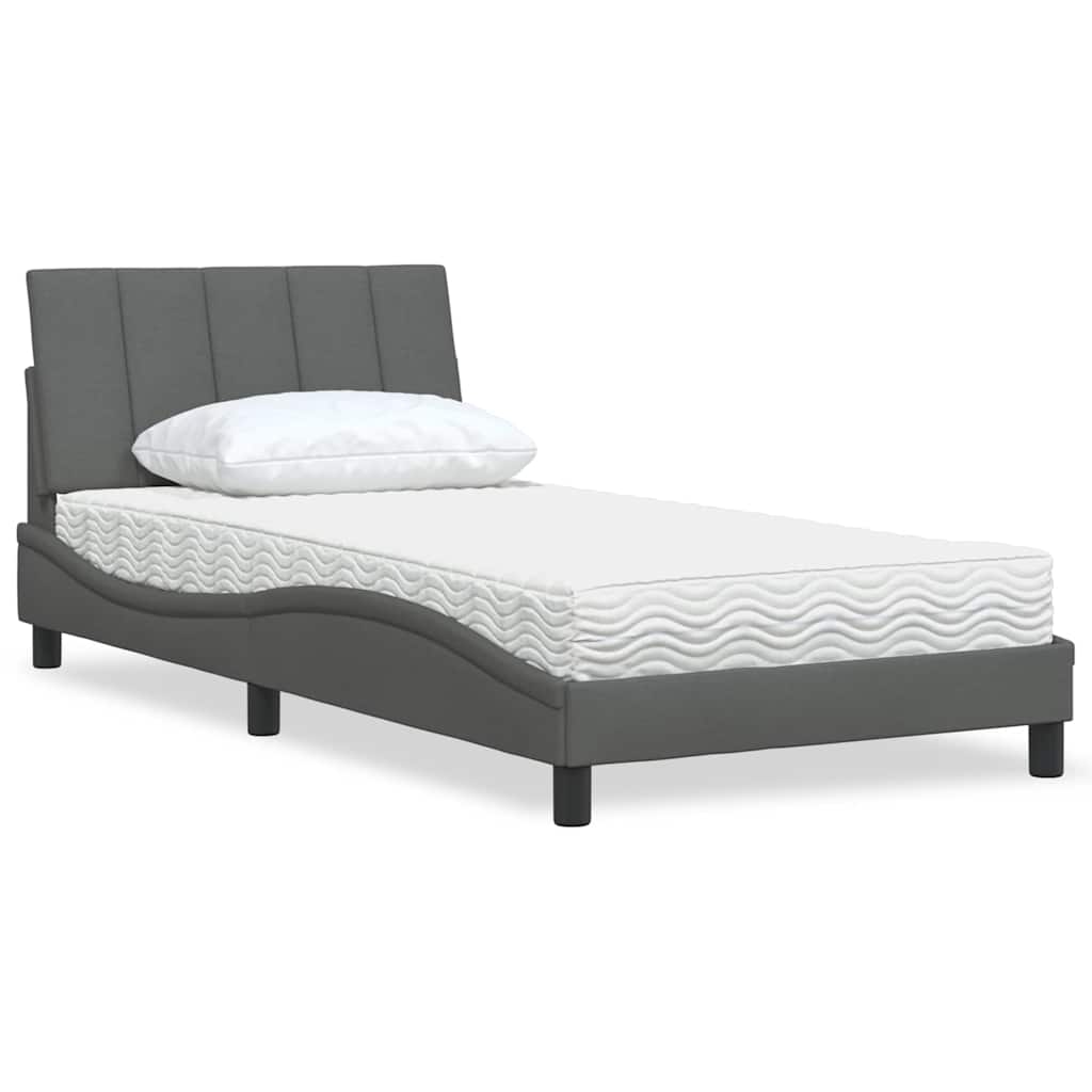 Bed met matras "Hanko" stof donkergrijs 100x200 cm – afbeelding 1