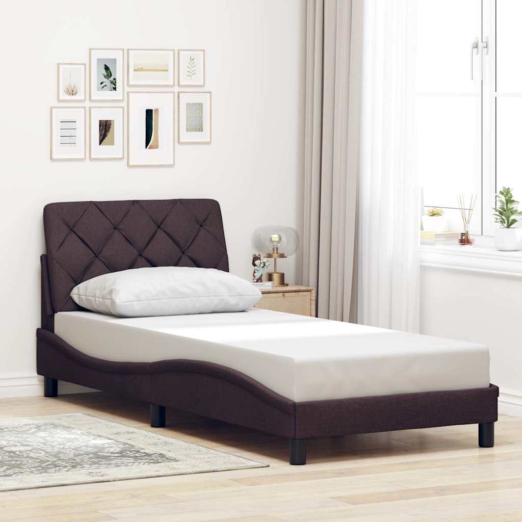 Bedframe zonder matras 90x200 cm stof donkerbruin – afbeelding 1
