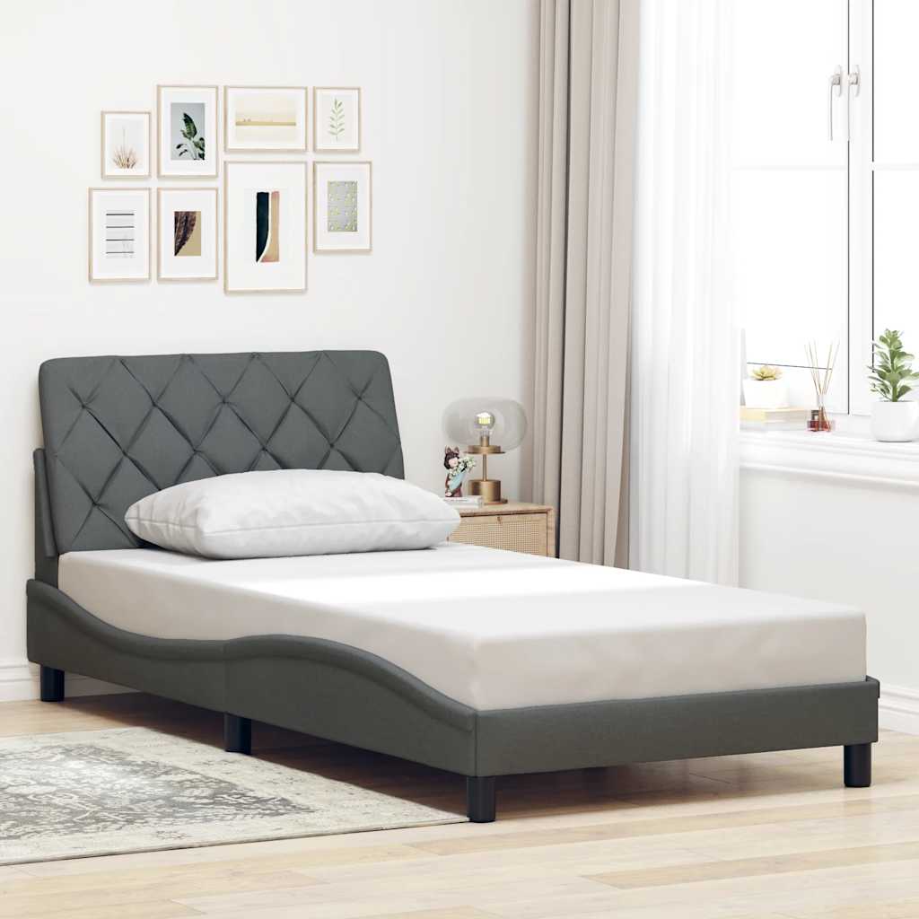 Bedframe zonder matras 100x200 cm stof donkergrijs – afbeelding 1