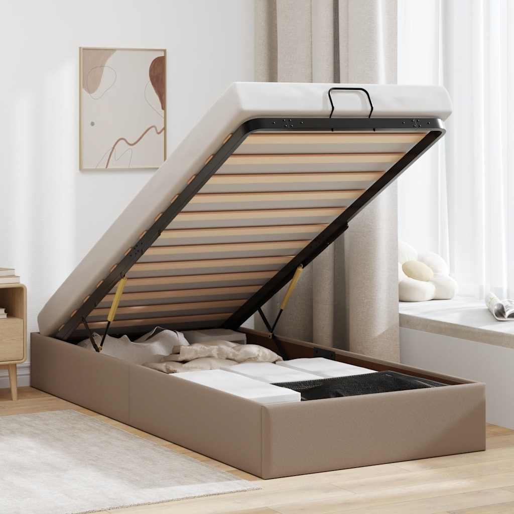 Bedframe zonder matras 90x190 cm kunstleer cappuccinokleurig – afbeelding 1