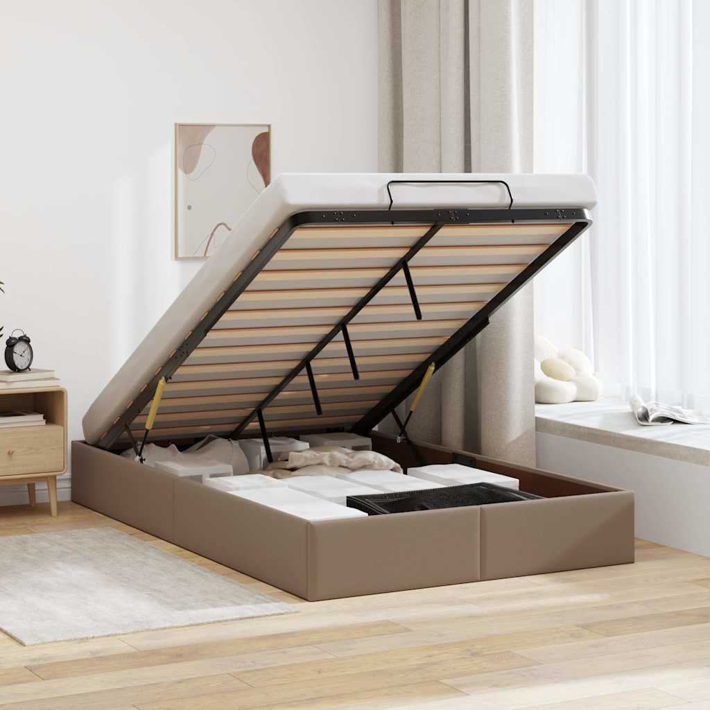 Bedframe zonder matras 120x200 cm kunstleer cappuccinokleurig – afbeelding 1