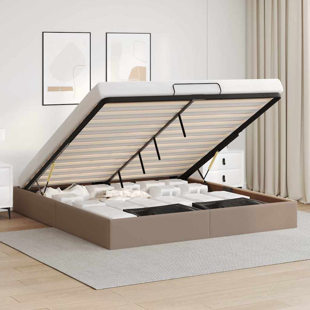Bedframe zonder matras 200x200 cm kunstleer cappuccinokleurig – afbeelding 1