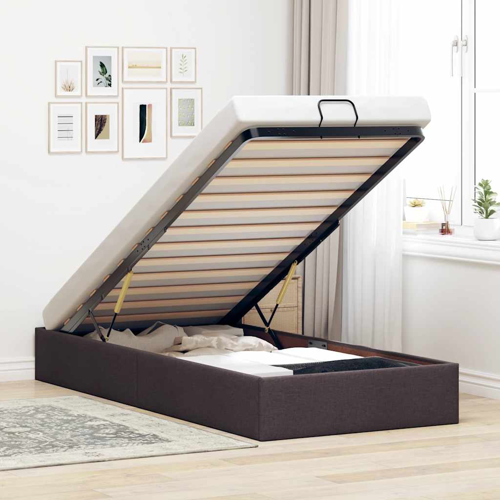 Bedframe zonder matras 80x200 cm stof donkerbruin – afbeelding 1