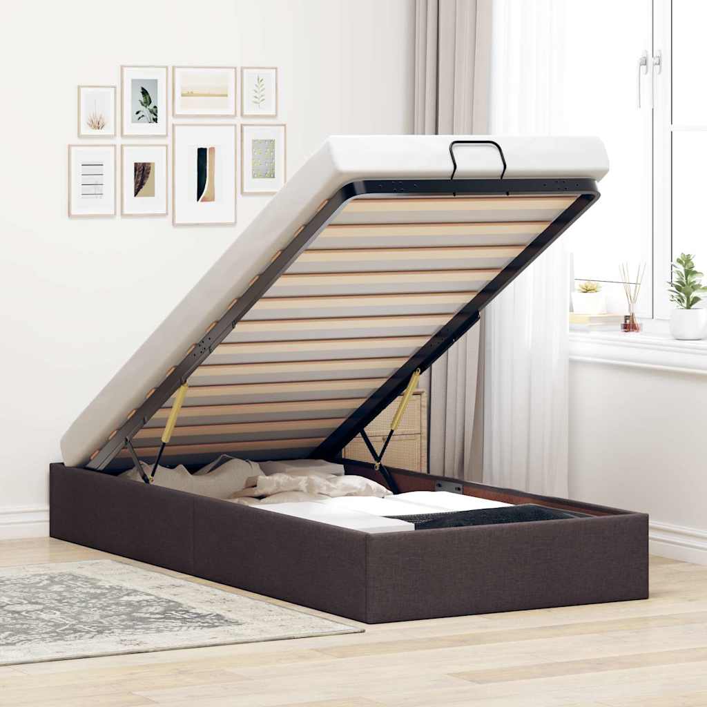 Bedframe zonder matras 90x190 cm stof donkerbruin – afbeelding 1