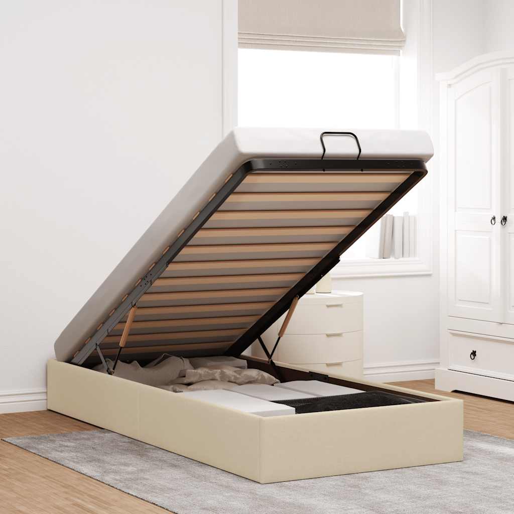 Bedframe zonder matras 90x200 cm stof crèmekleurig – afbeelding 1