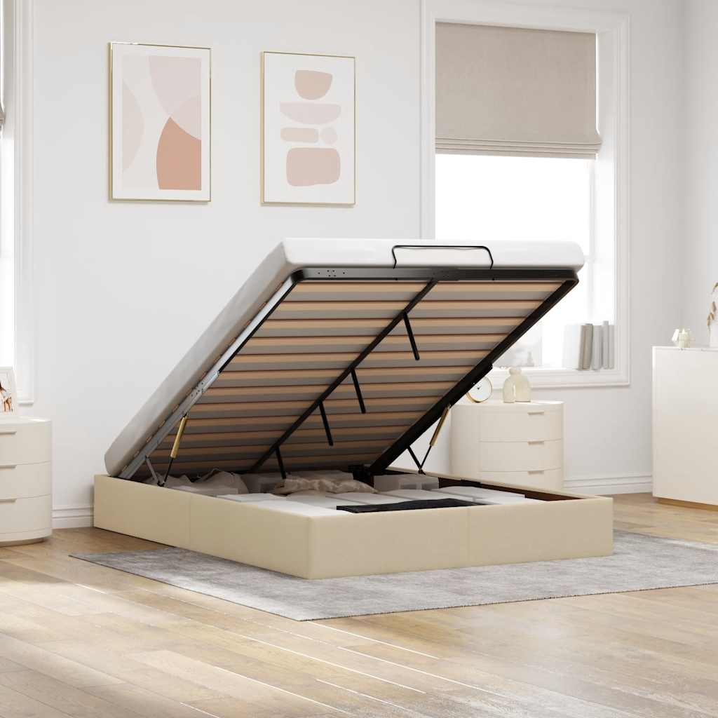 Bedframe zonder matras 140x200 cm stof crèmekleurig – afbeelding 1