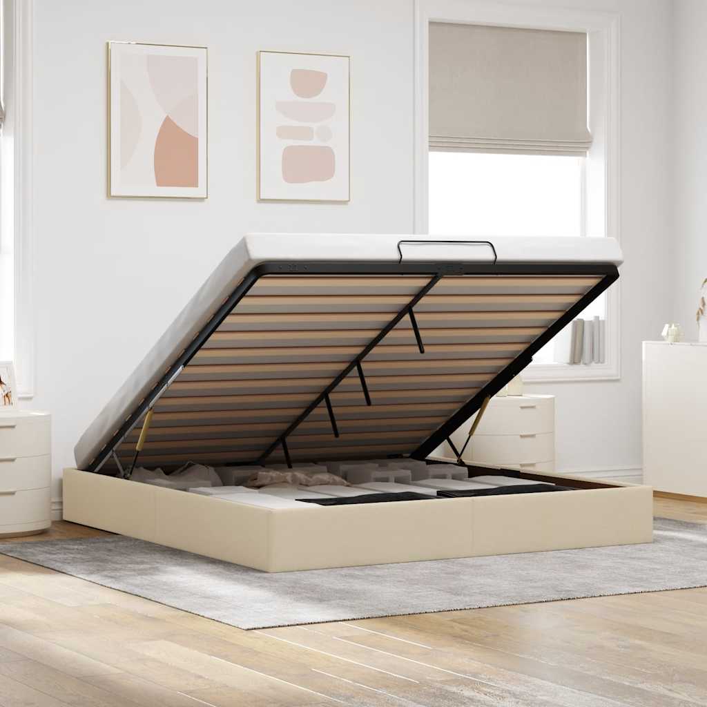 Bedframe zonder matras 160x200 cm stof crèmekleurig – afbeelding 1