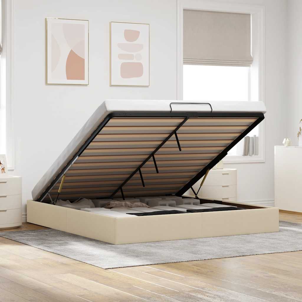 Bedframe zonder matras 180x200 cm stof crèmekleurig – afbeelding 1