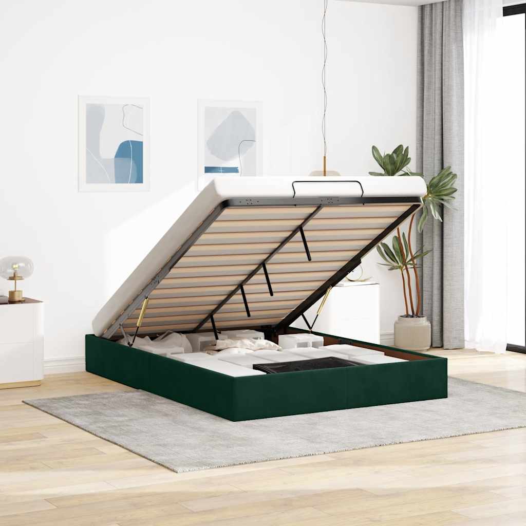 Ottoman bedframe zonder matras 140x200 cm fluweel donkergroen – afbeelding 1