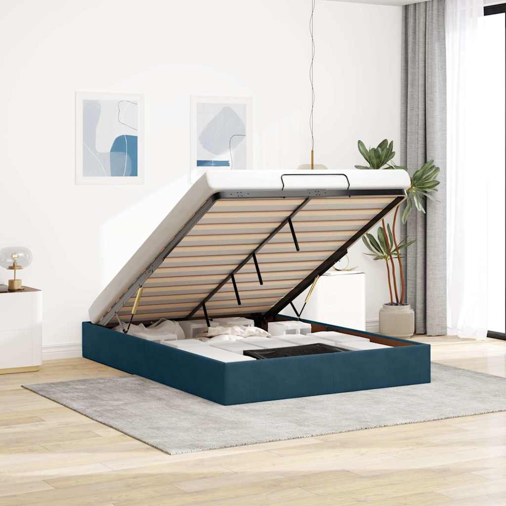 Ottoman bedframe zonder matras 140x200 cm fluweel donkerblauw