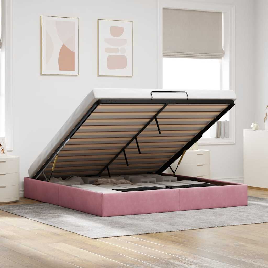 Ottoman bedframe zonder matras 160x200 cm fluweel roze – afbeelding 1
