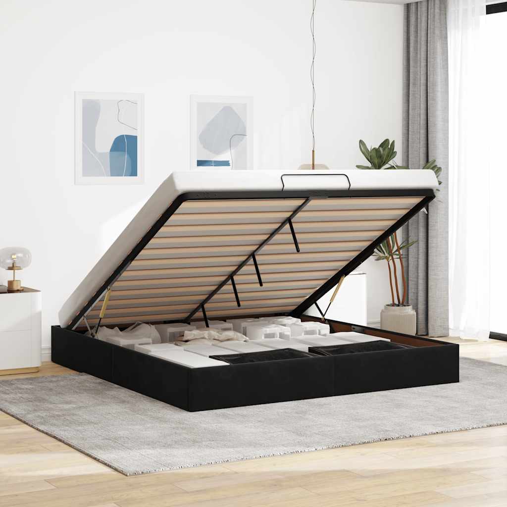Ottoman bedframe zonder matras 180x200 cm fluweel zwart – afbeelding 1