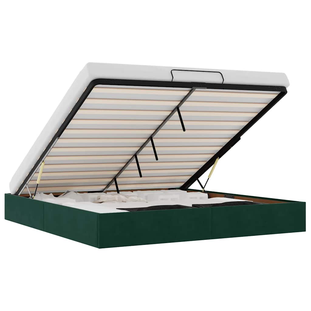 Ottoman bedframe zonder matras 200x200 cm fluweel donkergroen – afbeelding 2