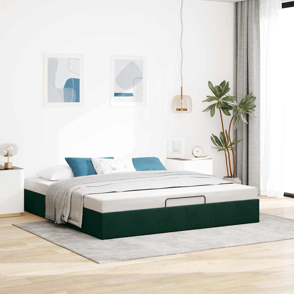 Ottoman bedframe zonder matras 200x200 cm fluweel donkergroen – afbeelding 3