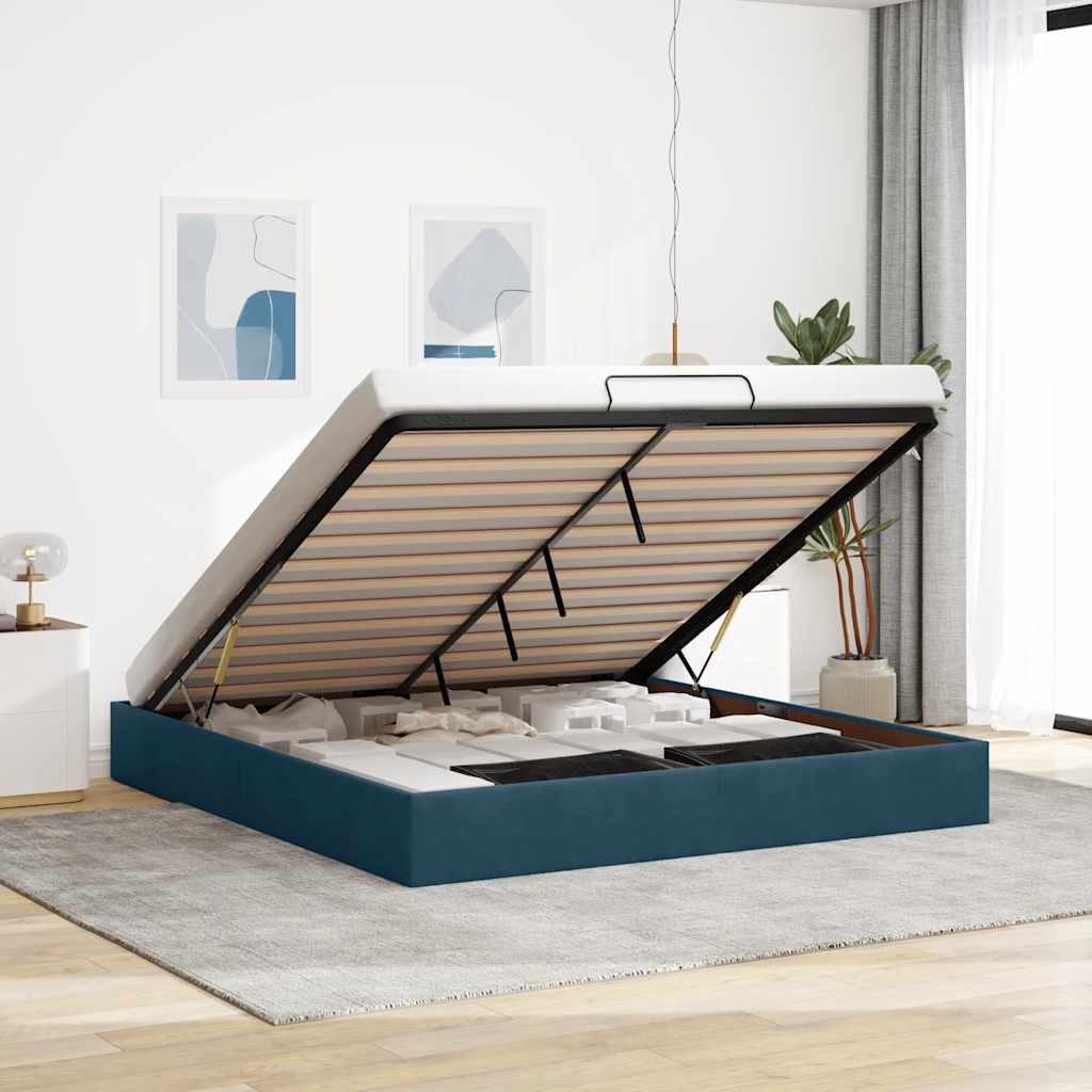 Ottoman bedframe zonder matras 200x200 cm fluweel donkerblauw – afbeelding 1