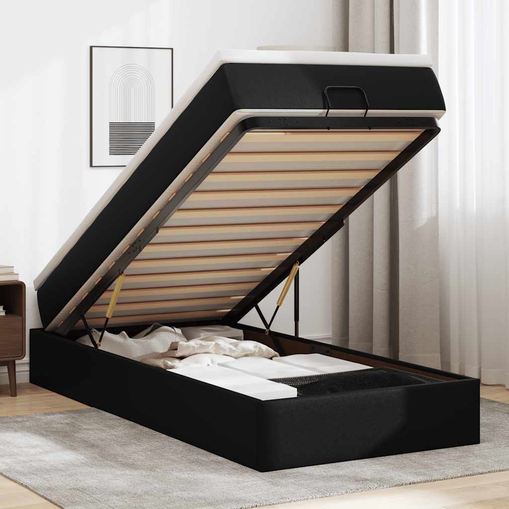 Ottoman bed met matras 80x200cm kunstleer zwart – afbeelding 1