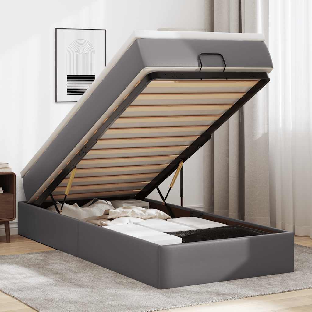Ottoman bed met matras 80x200 cm kunstleer grijs – afbeelding 1