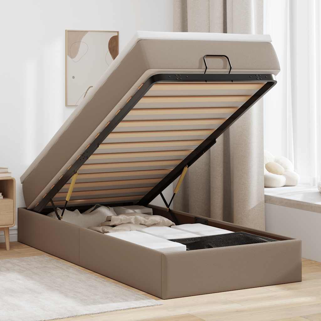 Ottoman bed met matras 90x200cm kunstleer cappuccinokleurig – afbeelding 1