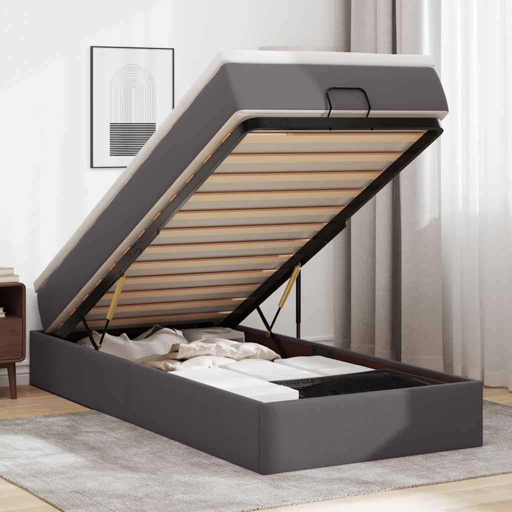 Ottoman bed met matras 100x200cm kunstleer grijs – afbeelding 1