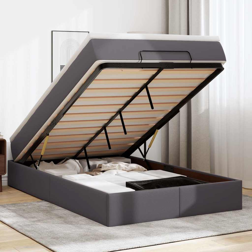 Ottoman bed met matras 120x190 cm kunstleer grijs – afbeelding 1