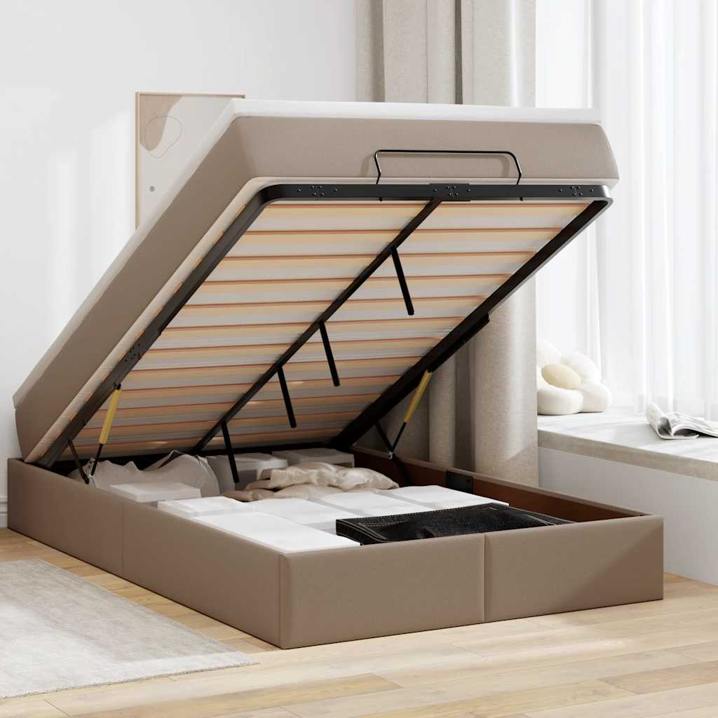 Ottoman bed met matras 120x190 cm kunstleer cappuccinokleurig – afbeelding 1