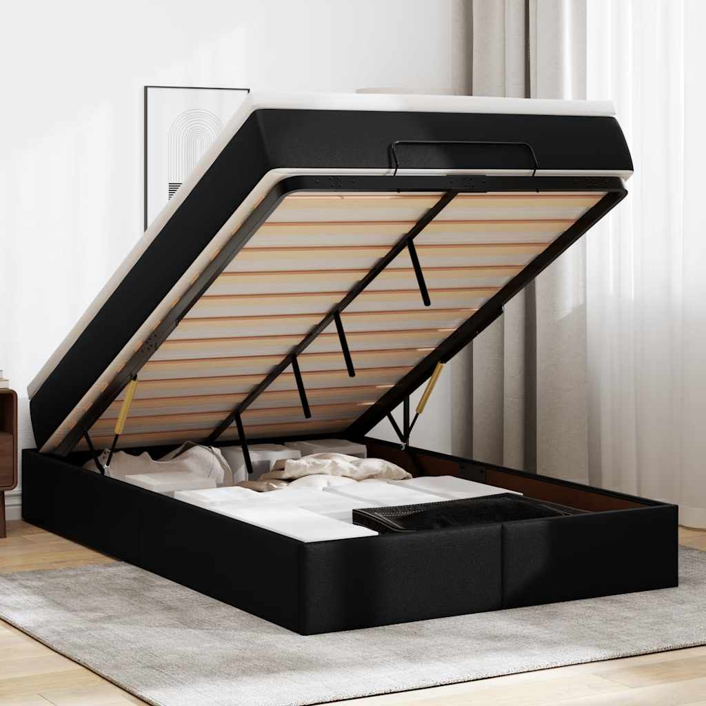 Ottoman bed met matras 120x200cm kunstleer zwart – afbeelding 1