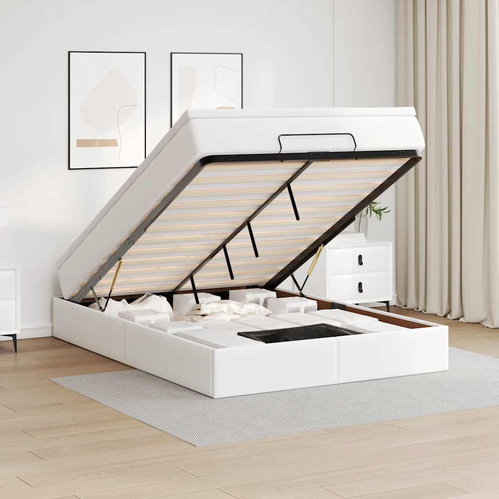 Ottoman bed met matras 140x190cm kunstleer wit – afbeelding 1