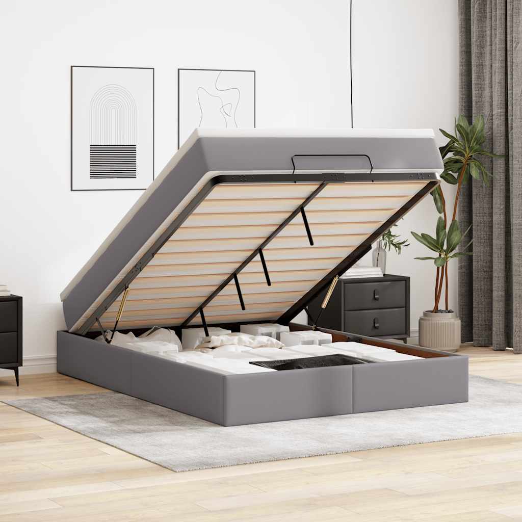 Ottoman bed met matras 140x190cm kunstleer grijs – afbeelding 1