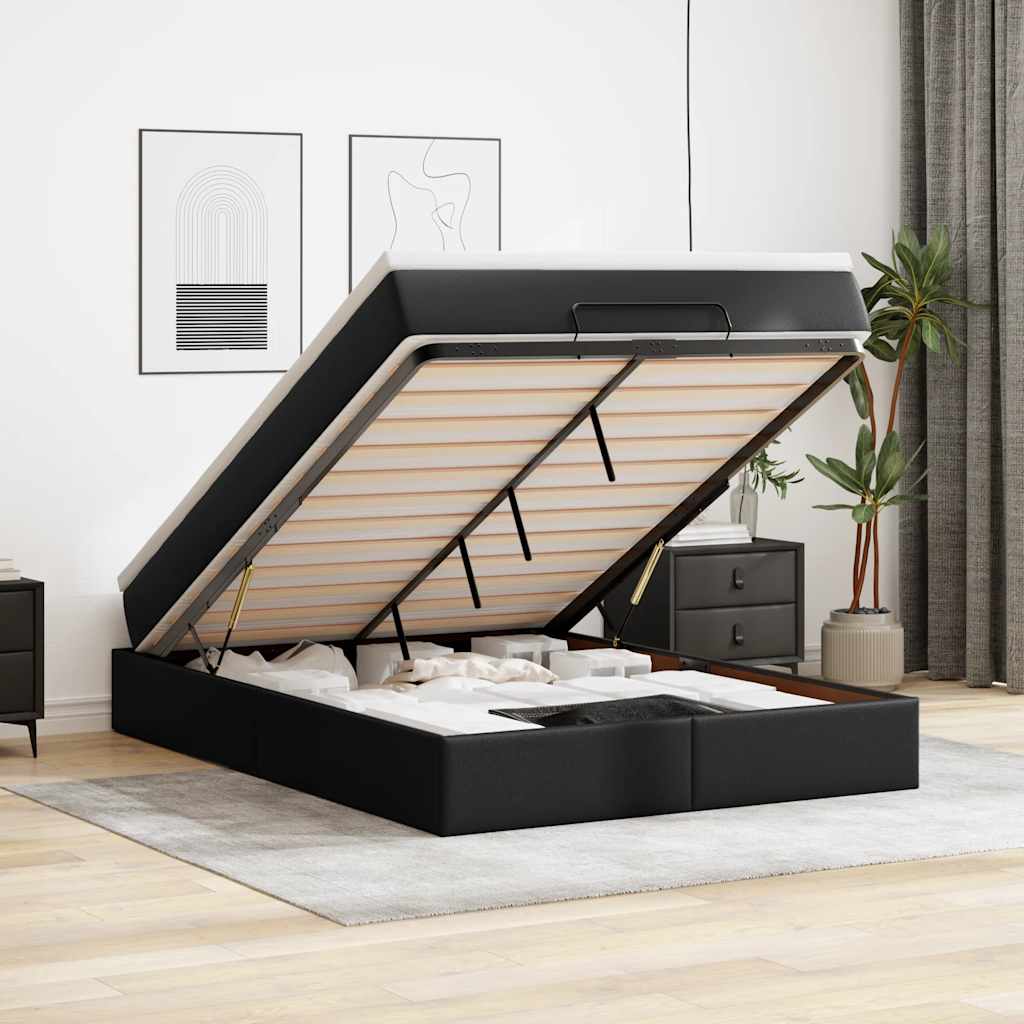 Ottoman bed met matras 140x200cm kunstleer zwart – afbeelding 1