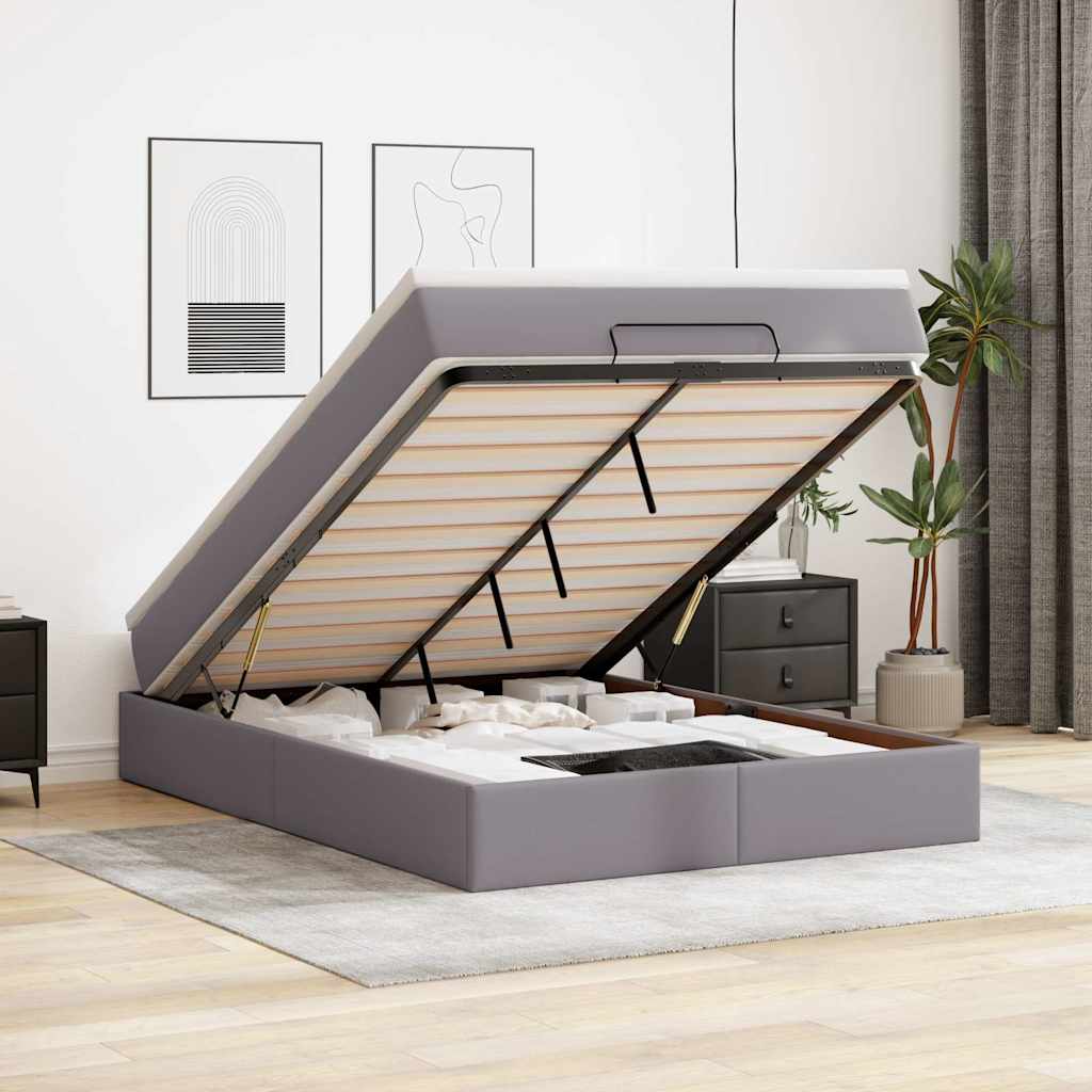 Ottoman bed met matras 140x200cm kunstleer grijs – afbeelding 1