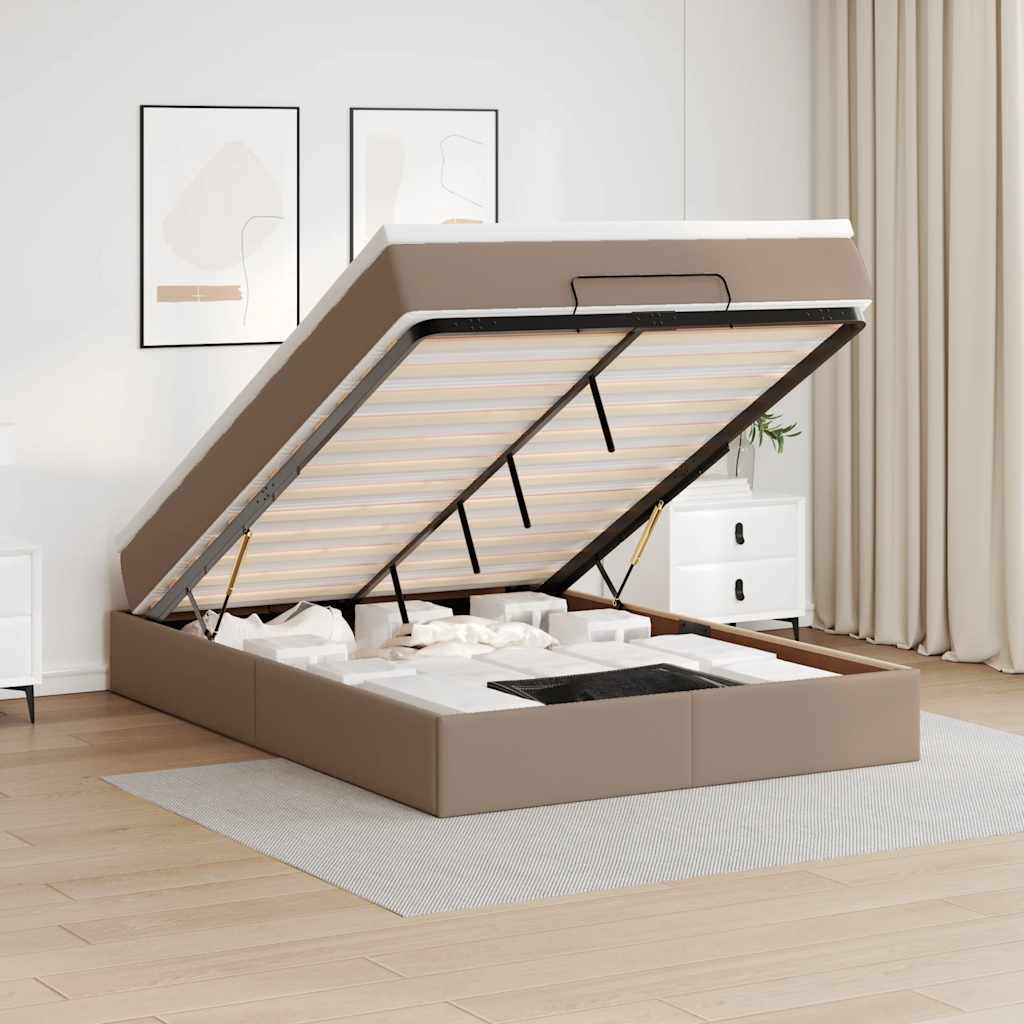 Ottoman bed met matras 140x200cm kunstleer cappuccinokleurig – afbeelding 1