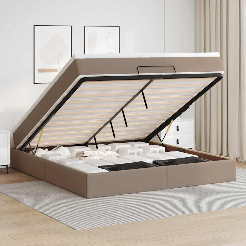 Ottoman bed met matras 160x200cm kunstleer cappuccinokleurig – afbeelding 1