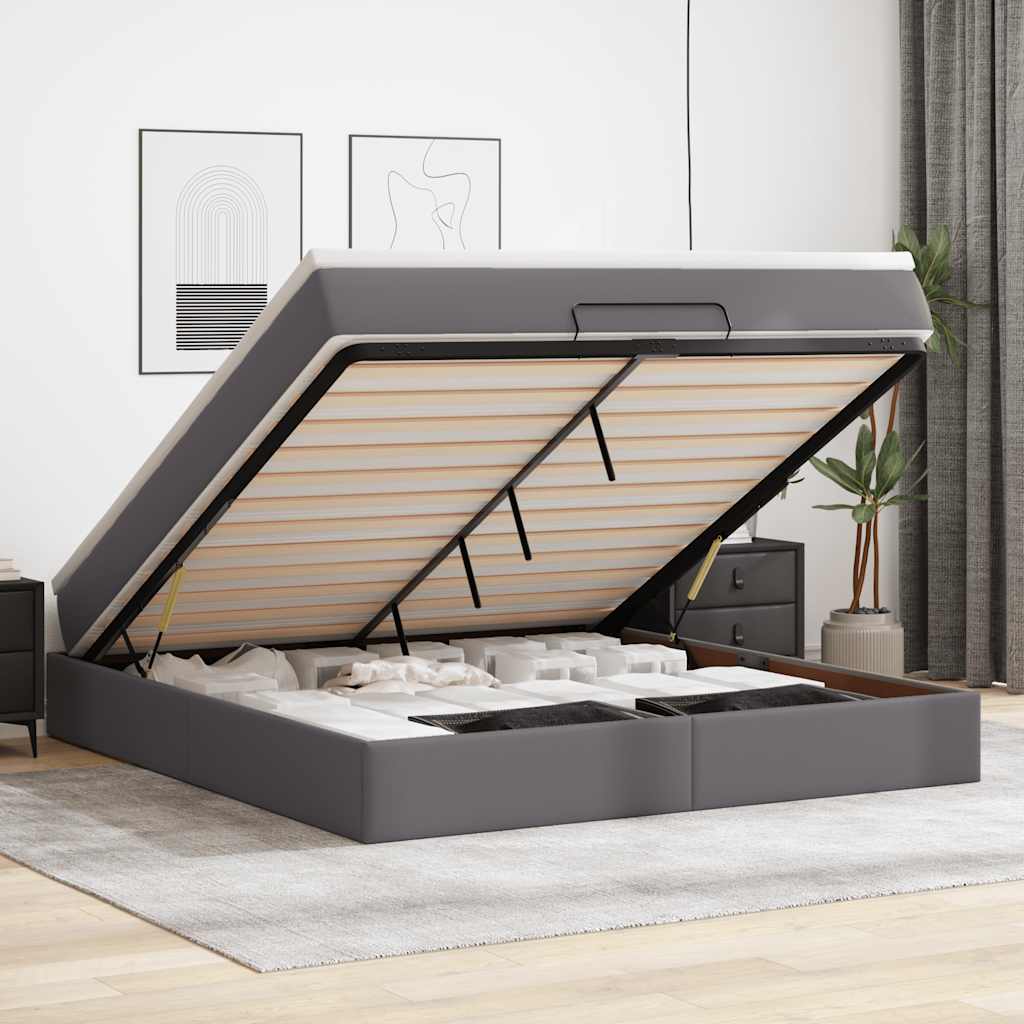 Ottoman bed met matras 180x200cm kunstleer grijs – afbeelding 1