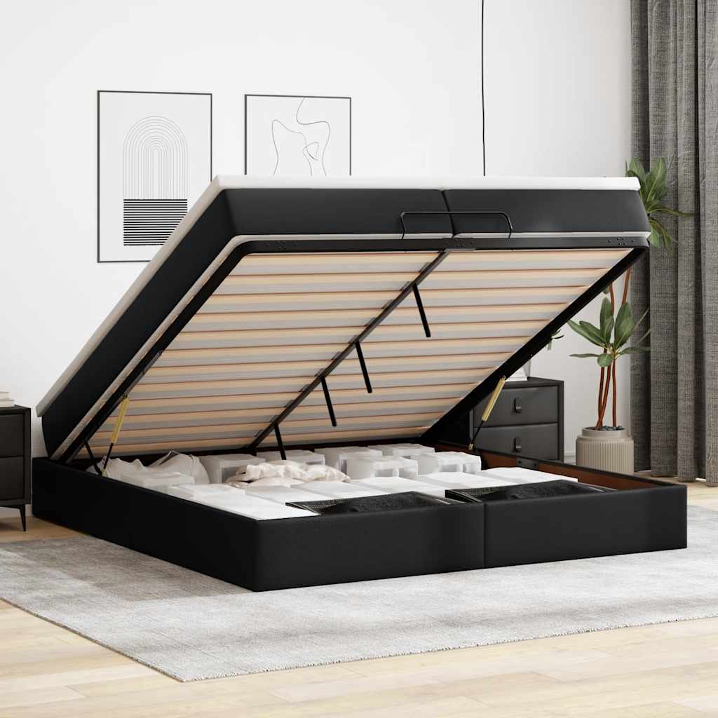 Ottoman bed met matrassen 200x200cm kunstleer zwart – afbeelding 1