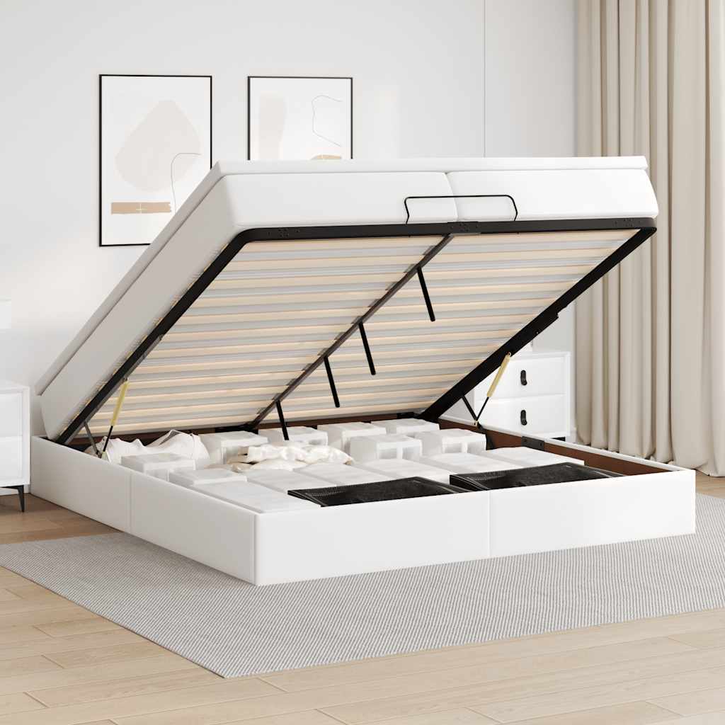 Ottoman bed met matrassen 200x200cm kunstleer wit – afbeelding 1